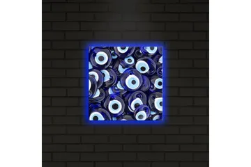 Lerretsbilde med LED-belysning 28x28 cm - Blå øyeformede amuletter i et mønster - Blå / Hvit / Svart - Interiør - Maleri & posters - Lerretsbilder