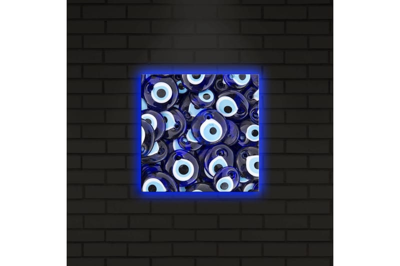 Lerretsbilde med LED-belysning 28x28 cm - Blå øyeformede amuletter i et mønster - Blå / Hvit / Svart - Interiør - Maleri & posters - Lerretsbilder