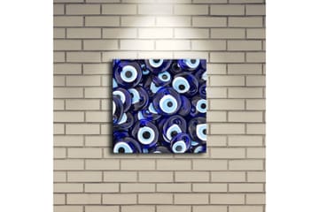 Lerretsbilde med LED-belysning 28x28 cm - Blå øyeformede amuletter i et mønster - Blå / Hvit / Svart - Interiør - Maleri & posters - Lerretsbilder