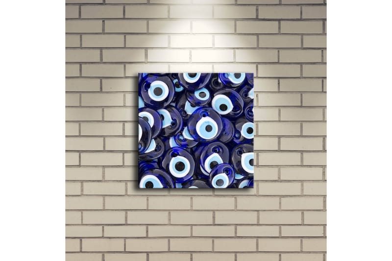 Lerretsbilde med LED-belysning 28x28 cm - Blå øyeformede amuletter i et mønster - Blå / Hvit / Svart - Interiør - Maleri & posters - Lerretsbilder