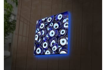 Lerretsbilde med LED-belysning 28x28 cm - Blå øyeformede amuletter i et mønster - Blå / Hvit / Svart - Interiør - Maleri & posters - Lerretsbilder
