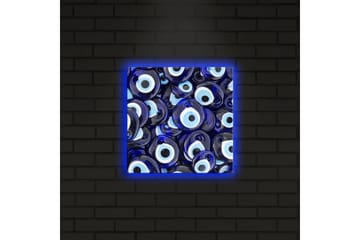 Lerretsbilde med LED-belysning 28x28 cm - Blå øyeformede amuletter i et mønster - Blå / Hvit / Svart - Interiør - Maleri & posters - Lerretsbilder