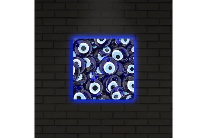Lerretsbilde med LED-belysning 28x28 cm - Blå øyeformede amuletter i et mønster - Blå / Hvit / Svart - Interiør - Maleri & posters - Lerretsbilder