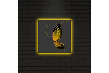 Lerretsbilde med LED-belysning 28x28 cm - Elegant sommerfugl med abstrakte linjer - Gull / Lilla / Svart - Interiør - Maleri & posters - Lerretsbilder