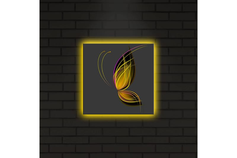 Lerretsbilde med LED-belysning 28x28 cm - Elegant sommerfugl med abstrakte linjer - Gull / Lilla / Svart - Interiør - Maleri & posters - Lerretsbilder