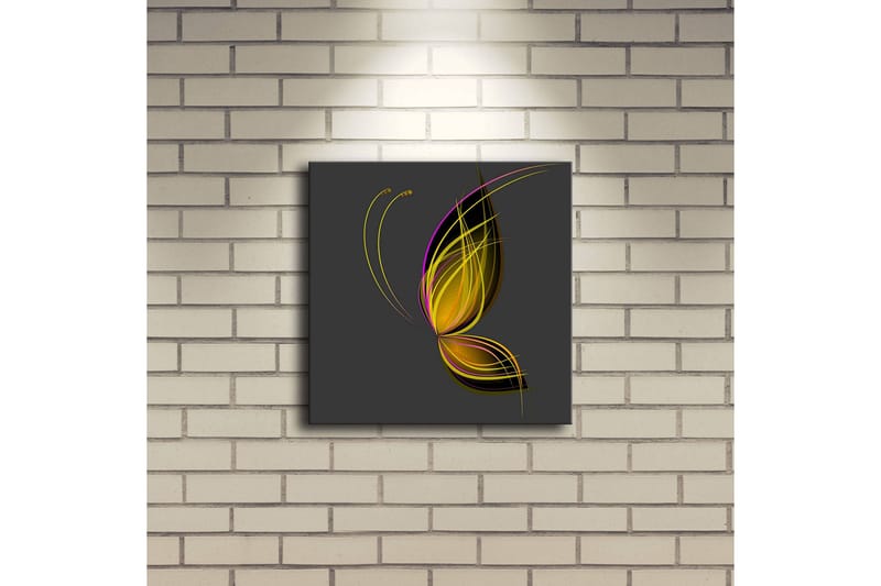 Lerretsbilde med LED-belysning 28x28 cm - Elegant sommerfugl med abstrakte linjer - Gull / Lilla / Svart - Interiør - Maleri & posters - Lerretsbilder