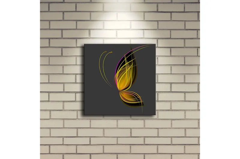 Lerretsbilde med LED-belysning 28x28 cm - Elegant sommerfugl med abstrakte linjer - Gull / Lilla / Svart - Interiør - Maleri & posters - Lerretsbilder