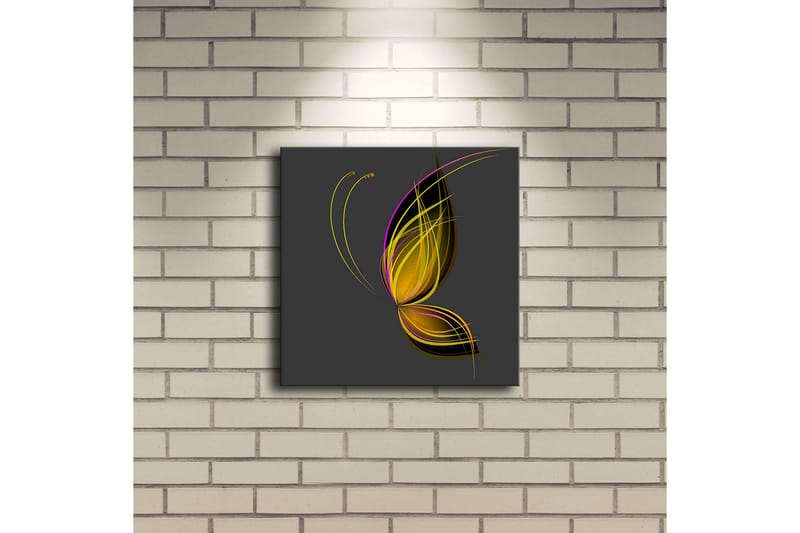 Lerretsbilde med LED-belysning 28x28 cm - Elegant sommerfugl med abstrakte linjer - Gull / Lilla / Svart - Interiør - Maleri & posters - Lerretsbilder