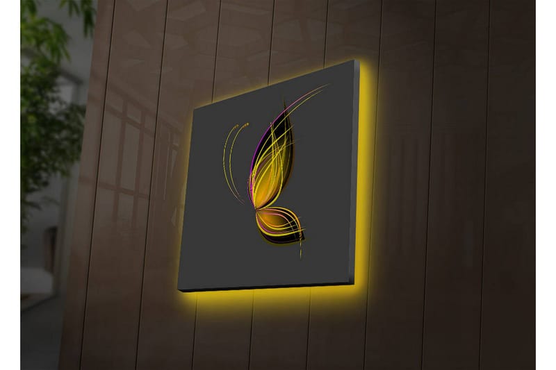 Lerretsbilde med LED-belysning 28x28 cm - Elegant sommerfugl med abstrakte linjer - Gull / Lilla / Svart - Interiør - Maleri & posters - Lerretsbilder