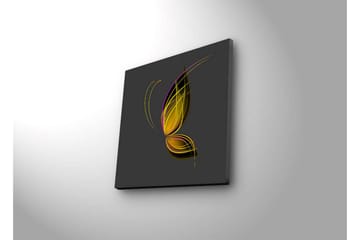 Lerretsbilde med LED-belysning 28x28 cm - Elegant sommerfugl med abstrakte linjer - Gull / Lilla / Svart - Interiør - Maleri & posters - Lerretsbilder