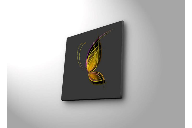 Lerretsbilde med LED-belysning 28x28 cm - Elegant sommerfugl med abstrakte linjer - Gull / Lilla / Svart - Interiør - Maleri & posters - Lerretsbilder