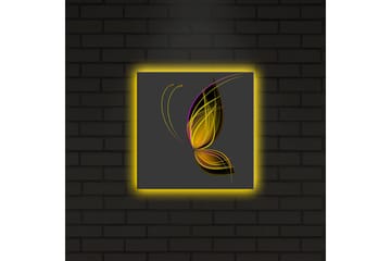 Lerretsbilde med LED-belysning 28x28 cm - Elegant sommerfugl med abstrakte linjer - Gull / Lilla / Svart - Interiør - Maleri & posters - Lerretsbilder