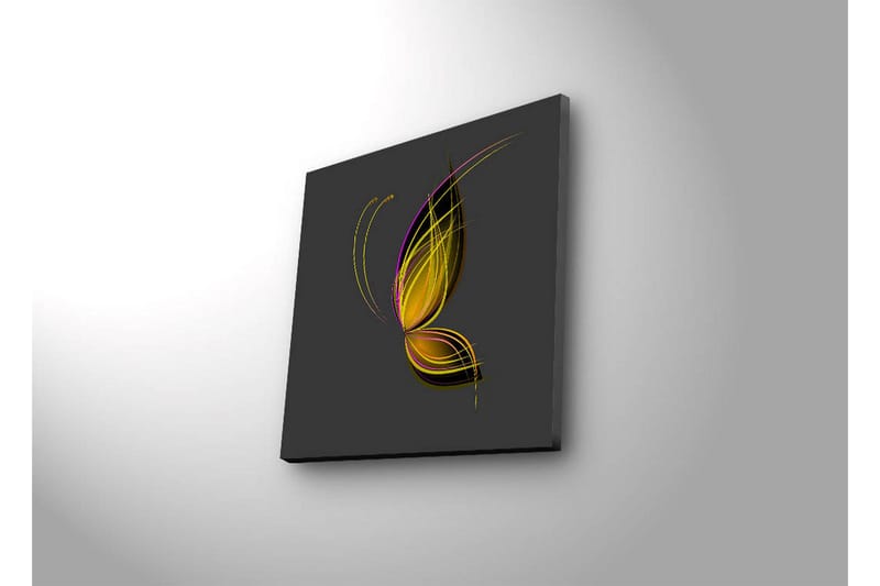 Lerretsbilde med LED-belysning 28x28 cm - Elegant sommerfugl med abstrakte linjer - Gull / Lilla / Svart - Interiør - Maleri & posters - Lerretsbilder