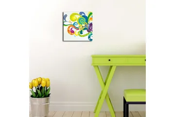 Lerretsbilde med LED-belysning 28x28 cm - Fargerik abstrakt komposisjon med svingende former og spiraler - Grønn / Lilla / Gul - Interiør - Maleri & posters - Lerretsbilder