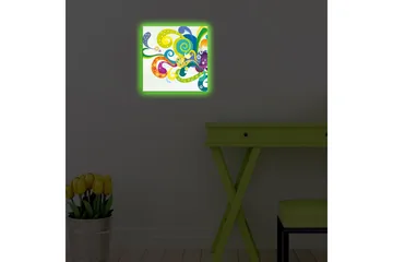 Lerretsbilde med LED-belysning 28x28 cm - Fargerik abstrakt komposisjon med svingende former og spiraler - Grønn / Lilla / Gul - Interiør - Maleri & posters - Lerretsbilder