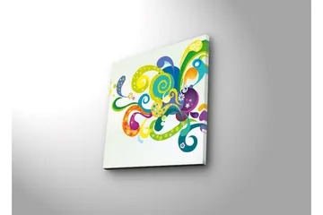 Lerretsbilde med LED-belysning 28x28 cm - Fargerik abstrakt komposisjon med svingende former og spiraler - Grønn / Lilla / Gul - Interiør - Maleri & posters - Lerretsbilder