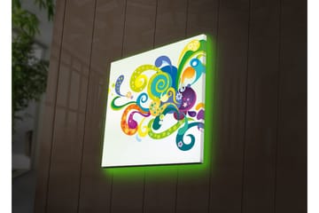 Lerretsbilde med LED-belysning 28x28 cm - Fargerik abstrakt komposisjon med svingende former og spiraler - Grønn / Lilla / Gul - Interiør - Maleri & posters - Lerretsbilder