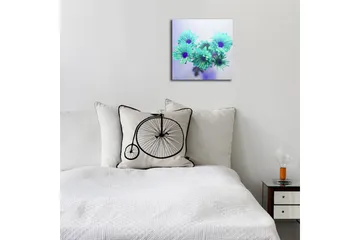 Lerretsbilde med LED-belysning 28x28 cm - Fargerik blomsterbukett i turkise nyanser - Turkis / Lilla - Interiør - Maleri & posters - Lerretsbilder