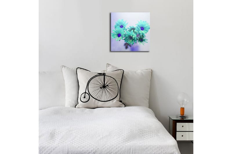 Lerretsbilde med LED-belysning 28x28 cm - Fargerik blomsterbukett i turkise nyanser - Turkis / Lilla - Interiør - Maleri & posters - Lerretsbilder