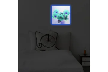 Lerretsbilde med LED-belysning 28x28 cm - Fargerik blomsterbukett i turkise nyanser - Turkis / Lilla - Interiør - Maleri & posters - Lerretsbilder