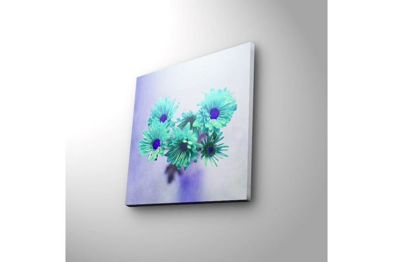 Lerretsbilde med LED-belysning 28x28 cm - Fargerik blomsterbukett i turkise nyanser - Turkis / Lilla - Interiør - Maleri & posters - Lerretsbilder