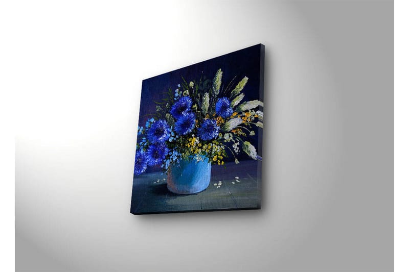 Lerretsbilde med LED-belysning 28x28 cm - Fargerik blomsterbukett i vase - Blå / Grønn / Gul - Interiør - Maleri & posters - Lerretsbilder