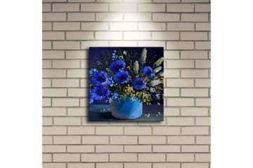 Lerretsbilde med LED-belysning 28x28 cm - Fargerik blomsterbukett i vase - Blå / Grønn / Gul - Interiør - Maleri & posters - Lerretsbilder