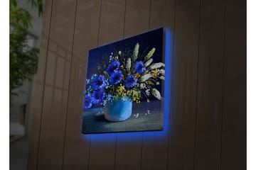 Lerretsbilde med LED-belysning 28x28 cm - Fargerik blomsterbukett i vase - Blå / Grønn / Gul - Interiør - Maleri & posters - Lerretsbilder