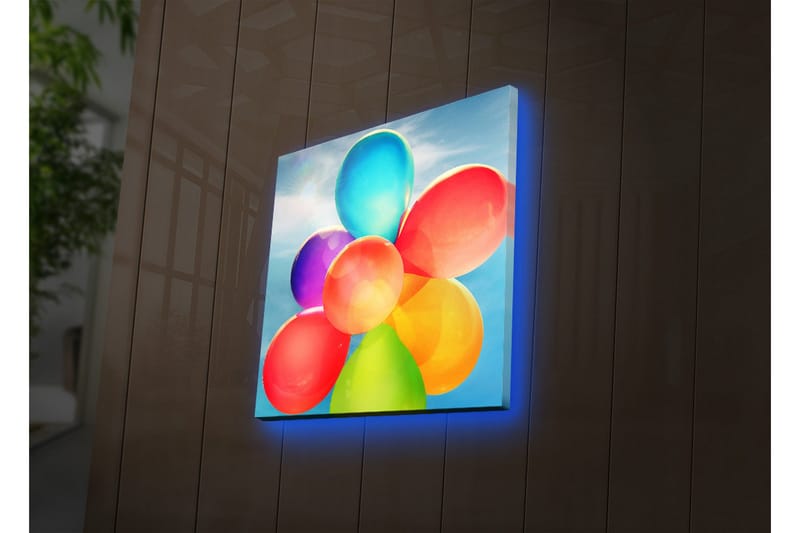 Lerretsbilde med LED-belysning 28x28 cm - Fargerik samling av ballonger - Rød / Blå / Grønn - Interiør - Maleri & posters - Lerretsbilder