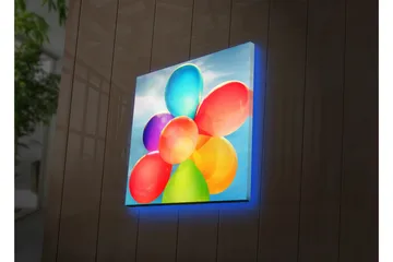 Lerretsbilde med LED-belysning 28x28 cm - Fargerik samling av ballonger - Rød / Blå / Grønn - Interiør - Maleri & posters - Lerretsbilder