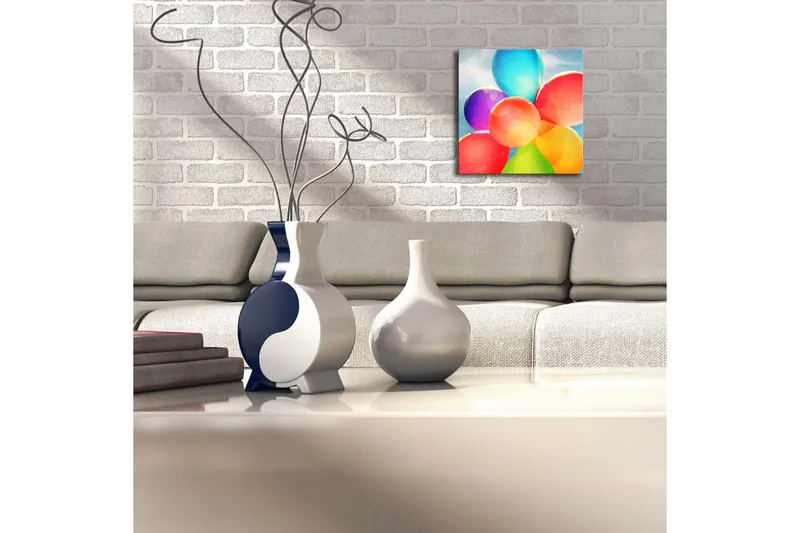 Lerretsbilde med LED-belysning 28x28 cm - Fargerik samling av ballonger - Rød / Blå / Grønn - Interiør - Maleri & posters - Lerretsbilder