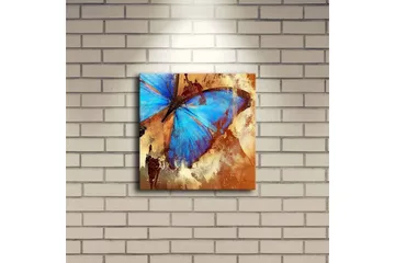 Lerretsbilde med LED-belysning 28x28 cm - Fargerik sommerfugl med blå vinger - Blå / Oransje / Beige - Interiør - Maleri & posters - Lerretsbilder