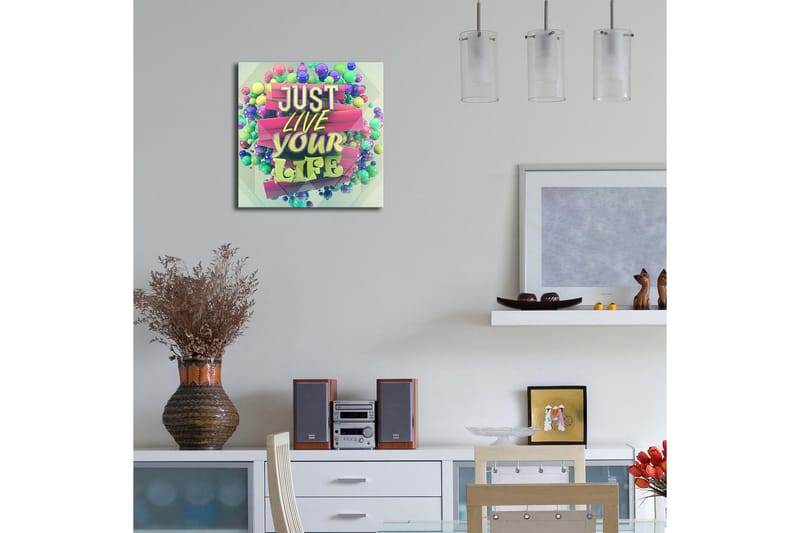 Lerretsbilde med LED-belysning 28x28 cm - Fargerik typografi med inspirerende budskap - Grønn / Rosa / Lilla - Interiør - Maleri & posters - Lerretsbilder