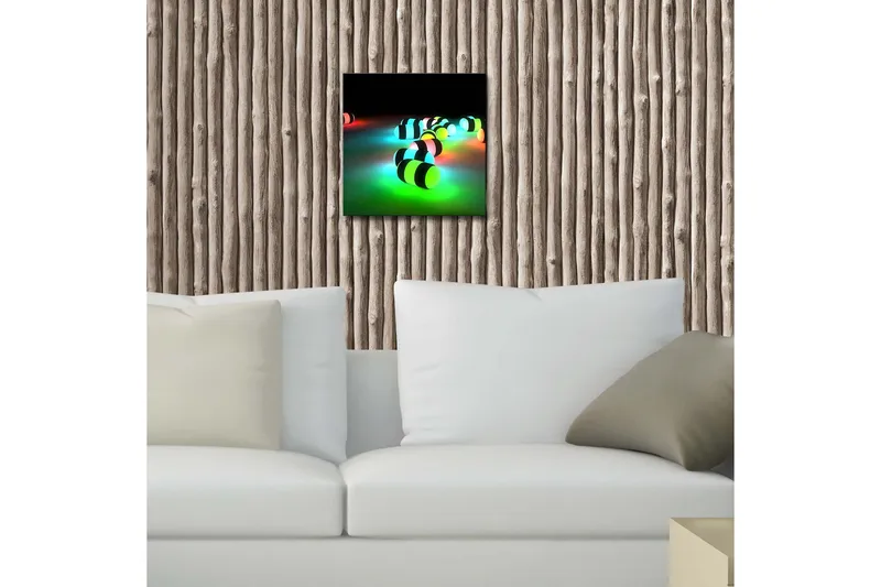 Lerretsbilde med LED-belysning 28x28 cm - Fargerike, lysende kuler i mørke omgivelser - Grønn / Blå / Rød - Interiør - Maleri & posters - Lerretsbilder
