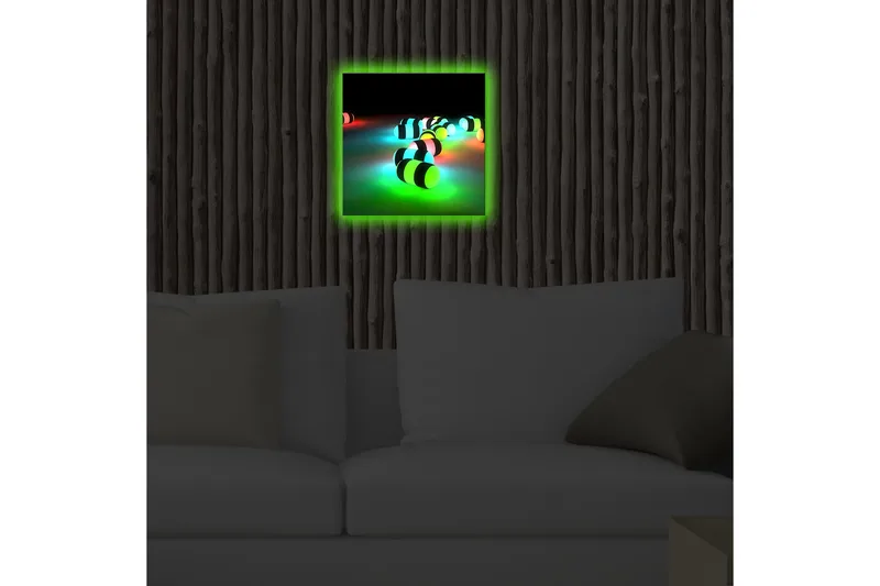 Lerretsbilde med LED-belysning 28x28 cm - Fargerike, lysende kuler i mørke omgivelser - Grønn / Blå / Rød - Interiør - Maleri & posters - Lerretsbilder