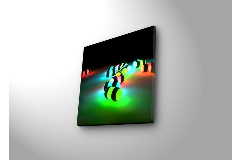 Lerretsbilde med LED-belysning 28x28 cm - Fargerike, lysende kuler i mørke omgivelser - Grønn / Blå / Rød - Interiør - Maleri & posters - Lerretsbilder