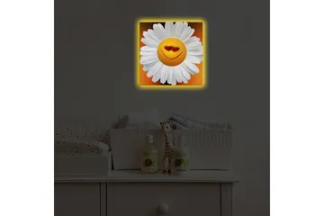 Lerretsbilde med LED-belysning 28x28 cm - Glad blomst med smilende ansikt og hjerteformede øyne - Hvit / Oransje / Gul - Interiør - Maleri & posters - Lerretsbilder