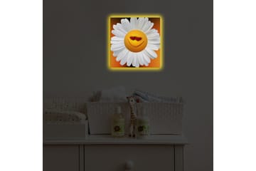 Lerretsbilde med LED-belysning 28x28 cm - Glad blomst med smilende ansikt og hjerteformede øyne - Hvit / Oransje / Gul - Interiør - Maleri & posters - Lerretsbilder