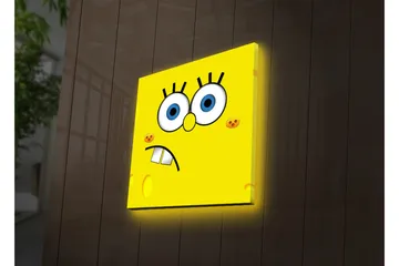 Lerretsbilde med LED-belysning 28x28 cm - Glad og uttrykksfull soppfigur med store øyne - Gul / Blå / Svart - Interiør - Maleri & posters - Lerretsbilder