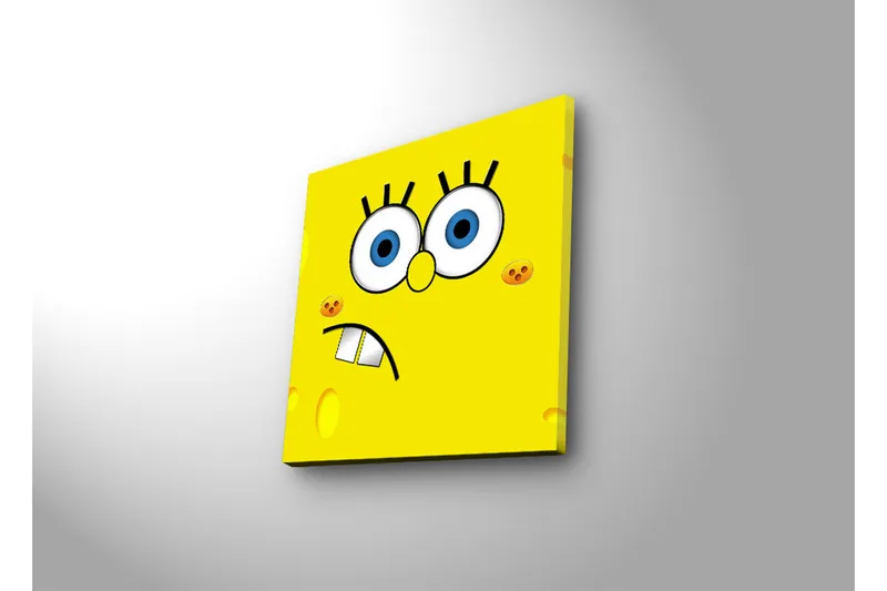 Lerretsbilde med LED-belysning 28x28 cm - Glad og uttrykksfull soppfigur med store øyne - Gul / Blå / Svart - Interiør - Maleri & posters - Lerretsbilder