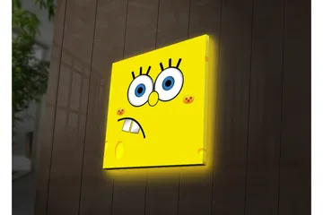 Lerretsbilde med LED-belysning 28x28 cm - Glad og uttrykksfull soppfigur med store øyne - Gul / Blå / Svart - Interiør - Maleri & posters - Lerretsbilder