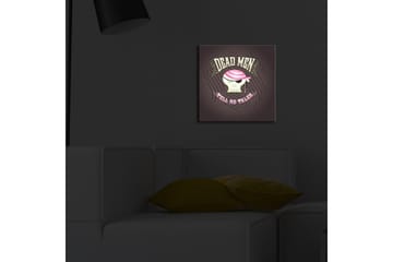 Lerretsbilde med LED-belysning 28x28 cm - Hodeskalle med pirathatt og teksten DEAD MEN TELL NO TALES - Grønn / Rosa / Svart - Interiør - Maleri & posters - Lerretsbilder