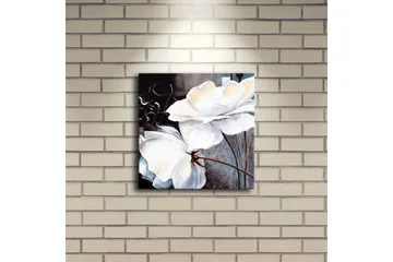 Lerretsbilde med LED-belysning 28x28 cm - Hvite blomster med elegante detaljer - Hvit / Grå / Brun - Interiør - Maleri & posters - Lerretsbilder