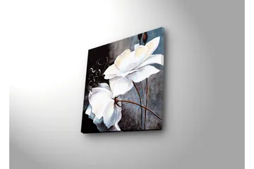 Lerretsbilde med LED-belysning 28x28 cm - Hvite blomster med elegante detaljer - Hvit / Grå / Brun - Interiør - Maleri & posters - Lerretsbilder