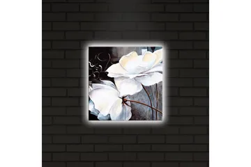 Lerretsbilde med LED-belysning 28x28 cm - Hvite blomster med elegante detaljer - Hvit / Grå / Brun - Interiør - Maleri & posters - Lerretsbilder