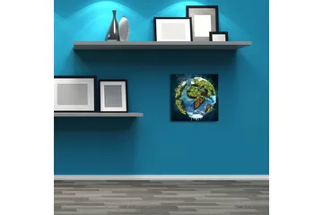 Lerretsbilde med LED-belysning 28x28 cm - Jorden med frodige landskap og vannflater - Grønn / Blå / Brun - Interiør - Maleri & posters - Lerretsbilder