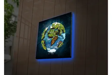 Lerretsbilde med LED-belysning 28x28 cm - Jorden med frodige landskap og vannflater - Grønn / Blå / Brun - Interiør - Maleri & posters - Lerretsbilder