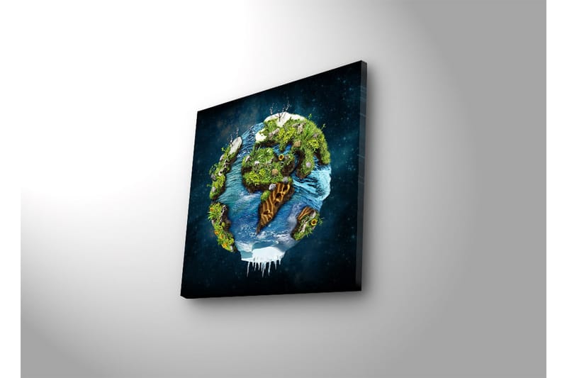 Lerretsbilde med LED-belysning 28x28 cm - Jorden med frodige landskap og vannflater - Grønn / Blå / Brun - Interiør - Maleri & posters - Lerretsbilder