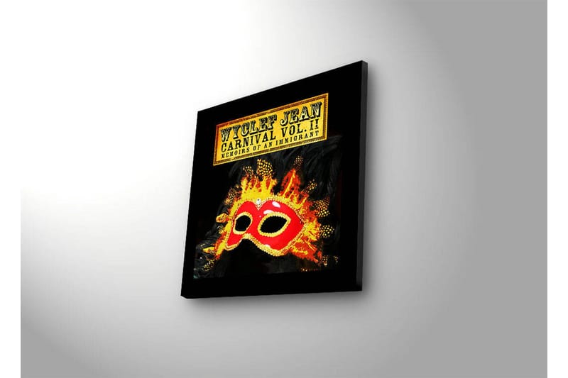 Lerretsbilde med LED-belysning 28x28 cm - Maske med fargerike detaljer og flammende bakgrunn - Rød / Oransje / Svart - Interiør - Maleri & posters - Lerretsbilder