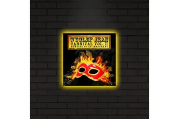 Lerretsbilde med LED-belysning 28x28 cm - Maske med fargerike detaljer og flammende bakgrunn - Rød / Oransje / Svart - Interiør - Maleri & posters - Lerretsbilder